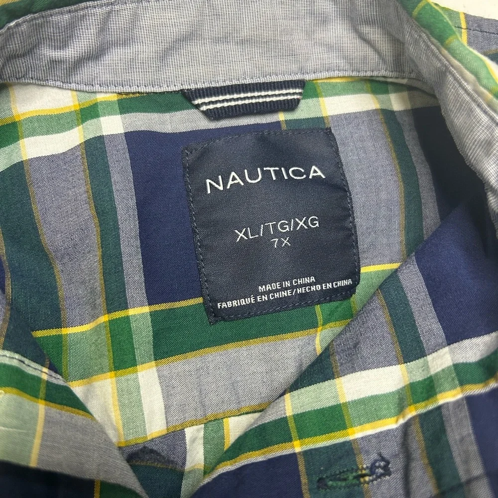 Nautica Navy and Green Checkered Shirt Boys XL 7X - Picture 2 of 5